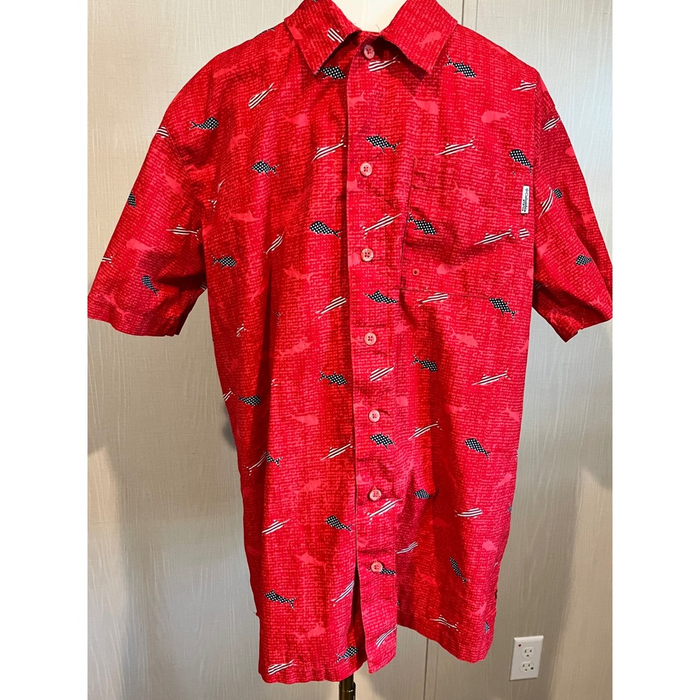 Columbia PFG Red Fish Print Shirt Medium